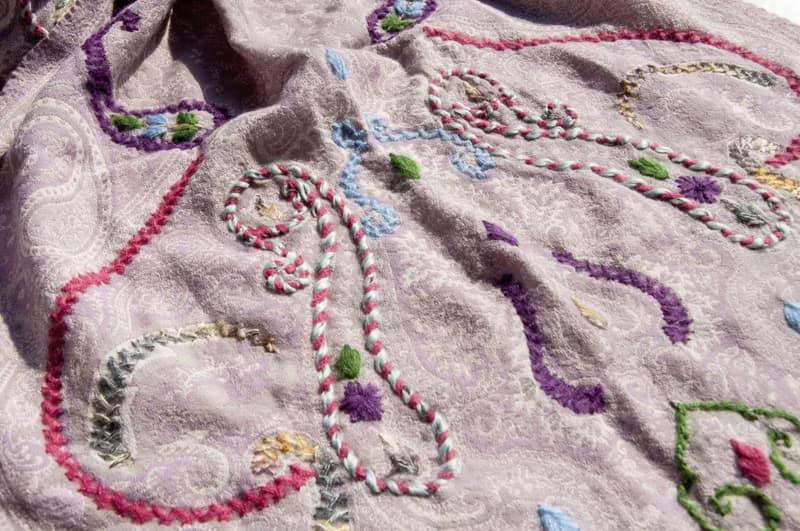 喀什米爾Cashmere/水煮羊毛披肩/針織圍巾/刺繡圍巾/羊絨披巾-花