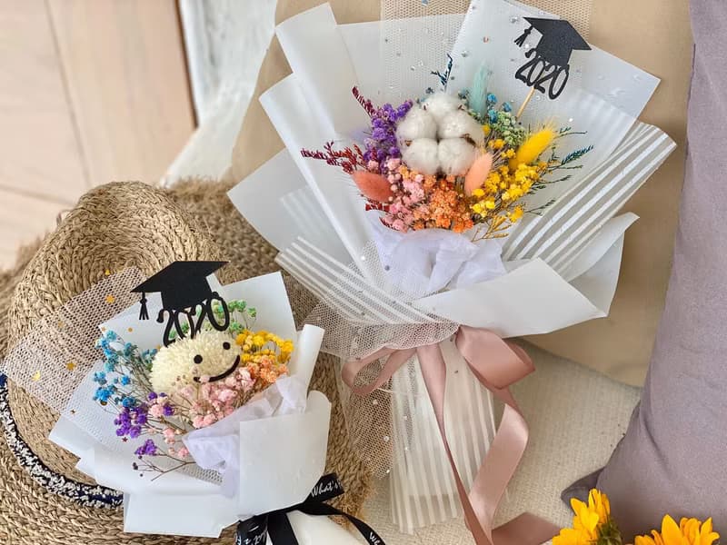 畢業花束 \彩虹滿天星\棉花花束 乾燥花束 畢業快樂