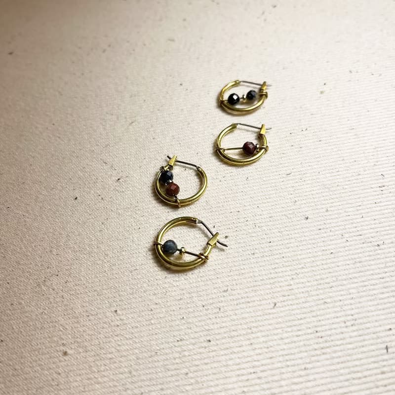 靜謐天然石_黃銅耳環_小圓石(不可改夾)