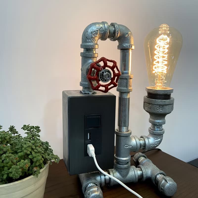 【送禮首選】手作USB充電鎢絲燈 工業風水管燈【機器人】
