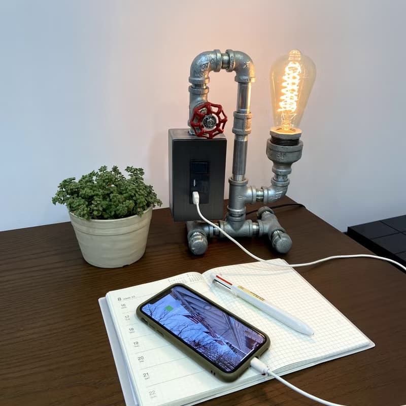 【送禮首選】手作USB充電鎢絲燈 工業風水管燈【機器人】