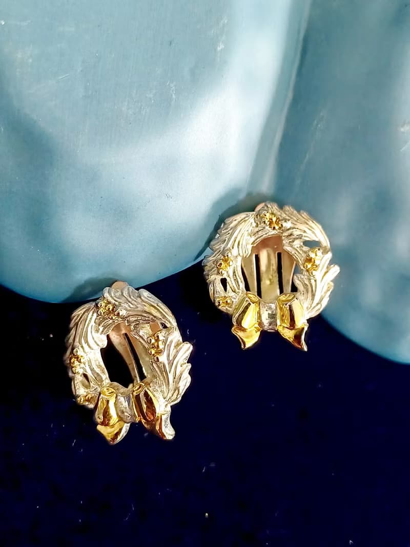 vintage jewelry  典雅精緻銀色花環 夾式耳環
