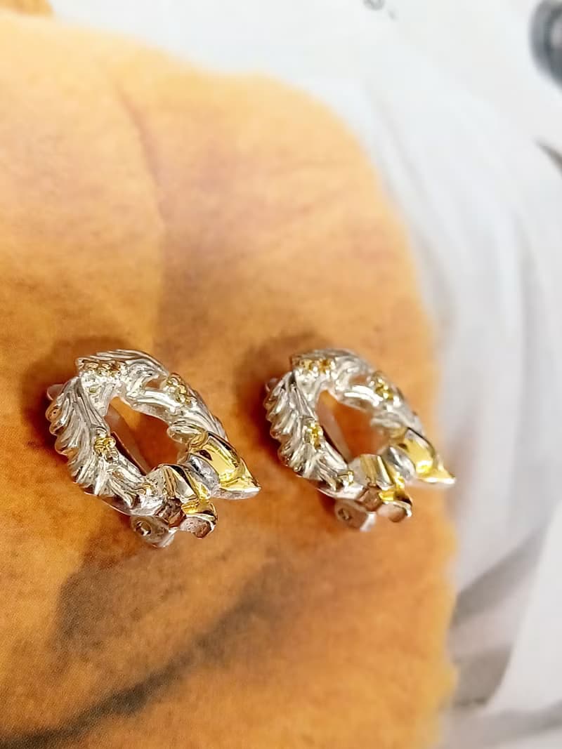 vintage jewelry  典雅精緻銀色花環 夾式耳環