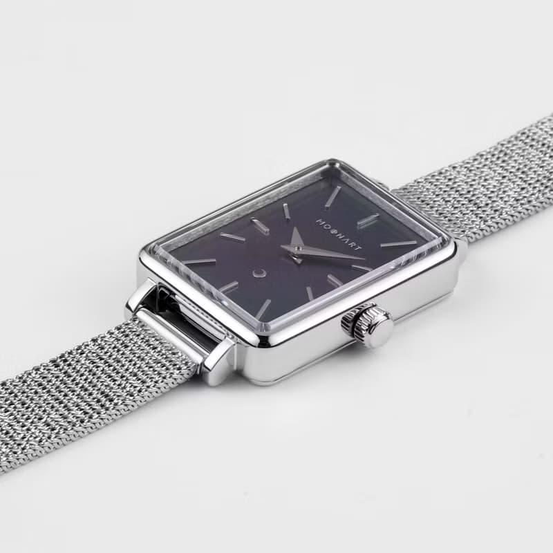 【MOONART】方型手錶 夢幻系列-天鵝(黑) 女裝珍珠貝藝術手錶