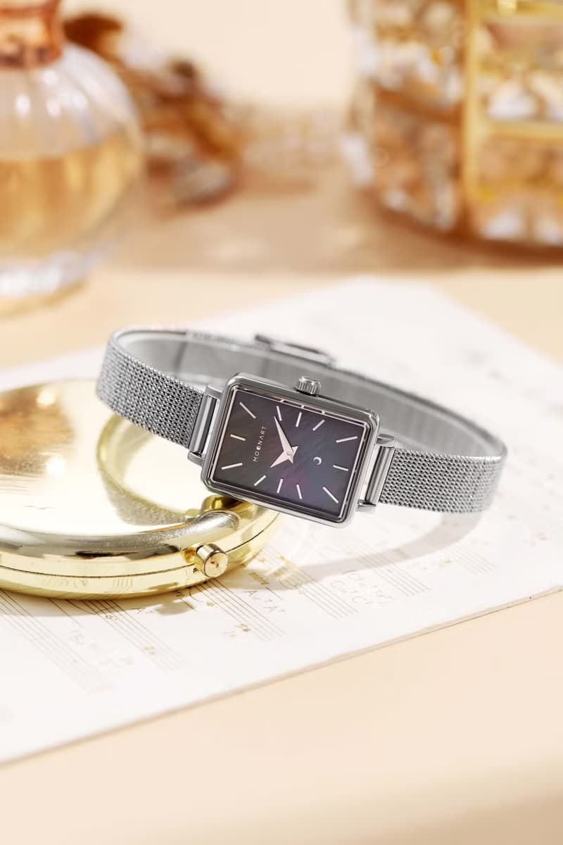 【MOONART】方型手錶 夢幻系列-天鵝(黑) 女裝珍珠貝藝術手錶