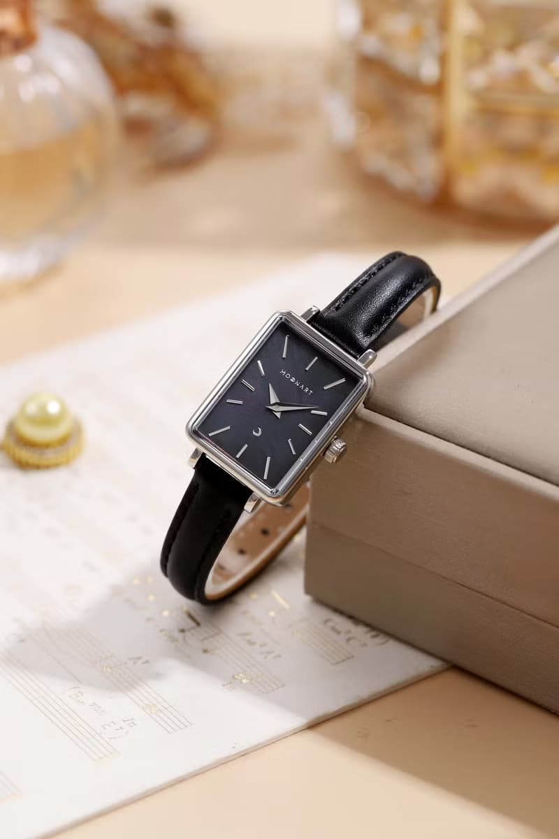 【MOONART】方型手錶 夢幻系列-天鵝(黑) 女裝珍珠貝藝術手錶