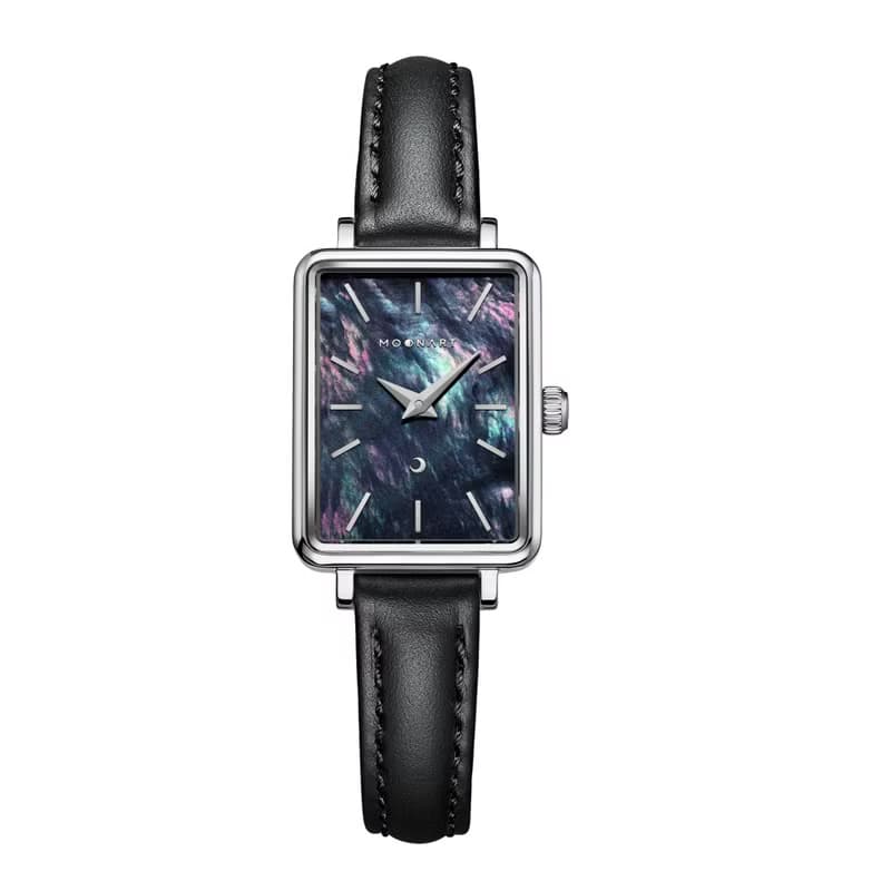 【MOONART】方型手錶 夢幻系列-天鵝(黑) 女裝珍珠貝藝術手錶