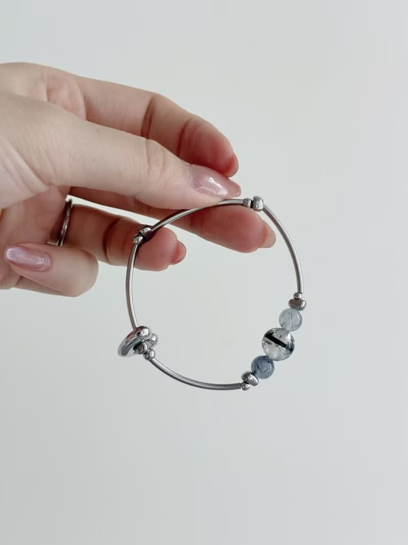 304不鏽鋼 銀月藍心 胎毛手鍊