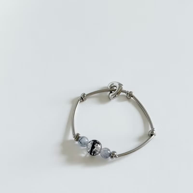 304不鏽鋼 銀月藍心 胎毛手鍊