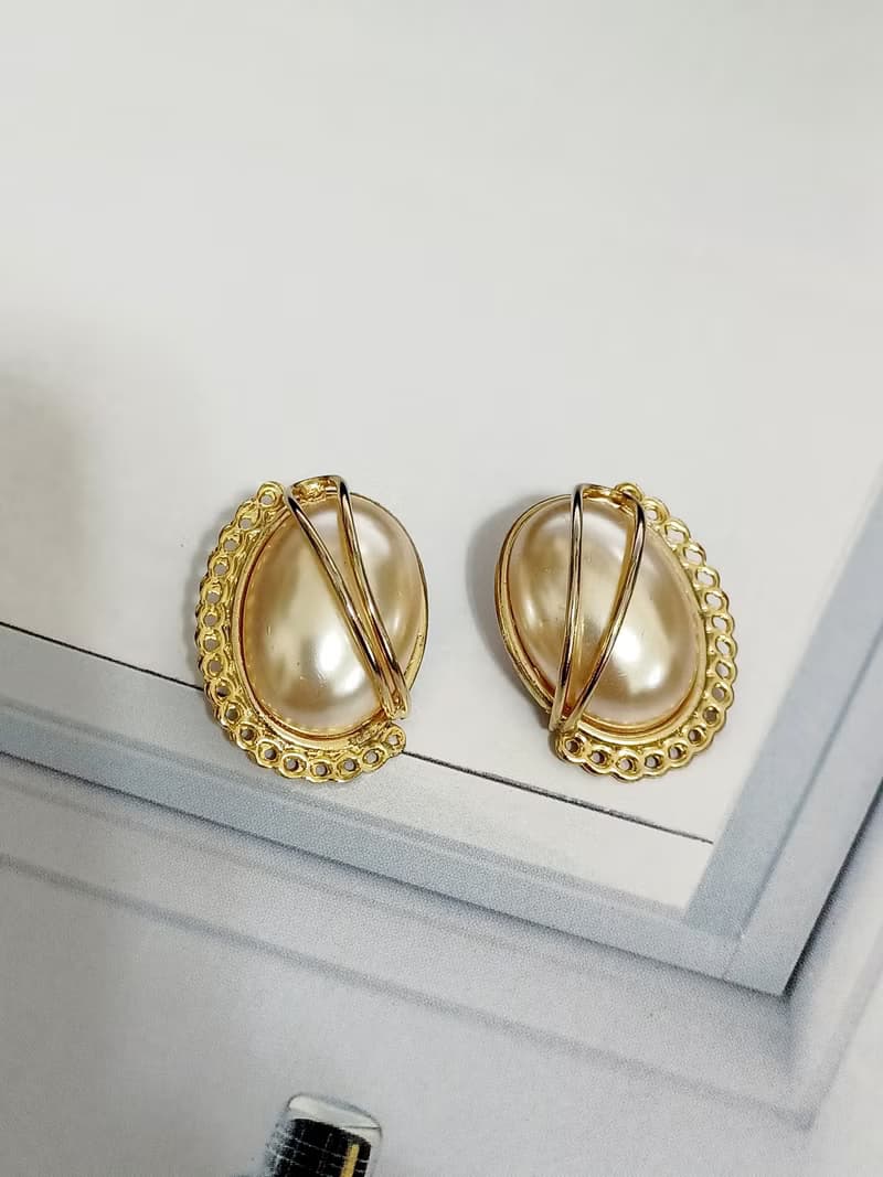 vintage jewelry  華麗貴氣造型珍珠夾式耳環