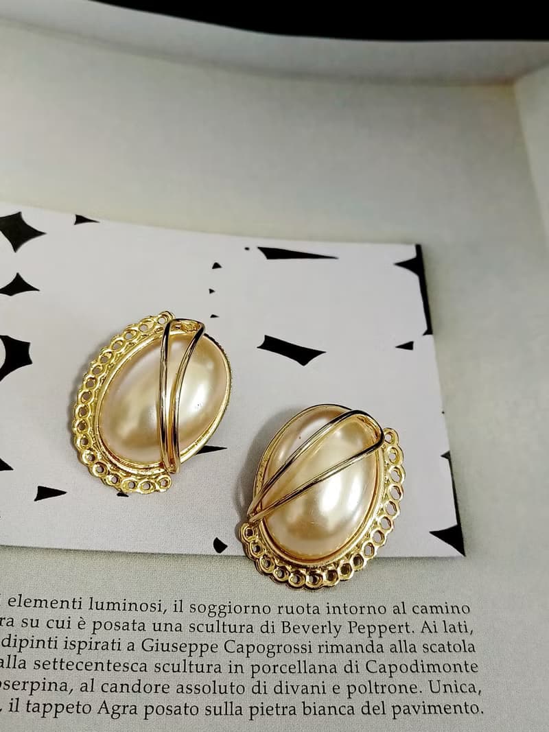 vintage jewelry  華麗貴氣造型珍珠夾式耳環