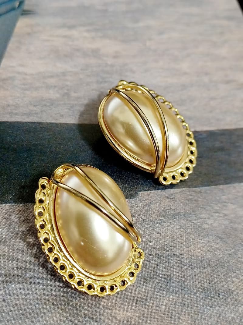 vintage jewelry  華麗貴氣造型珍珠夾式耳環