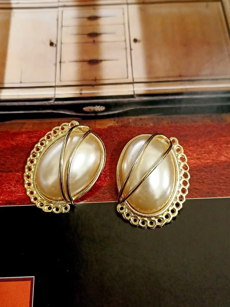 vintage jewelry  華麗貴氣造型珍珠夾式耳環