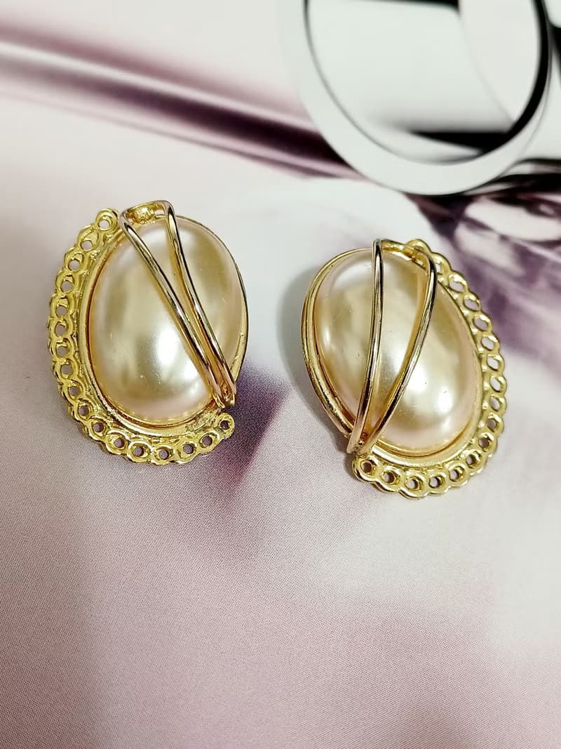 vintage jewelry  華麗貴氣造型珍珠夾式耳環