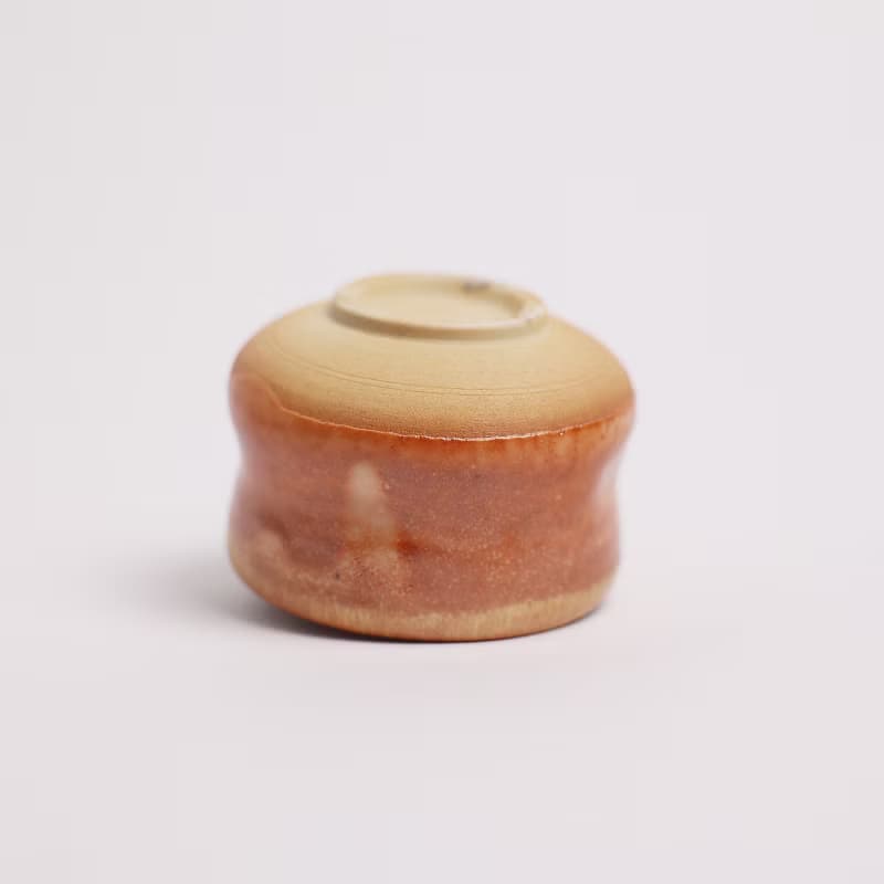 明芽窯 l 柴燒志野金彩小茶碗 橘紅 茶杯 小茶杯 陶器 蒐藏品 T