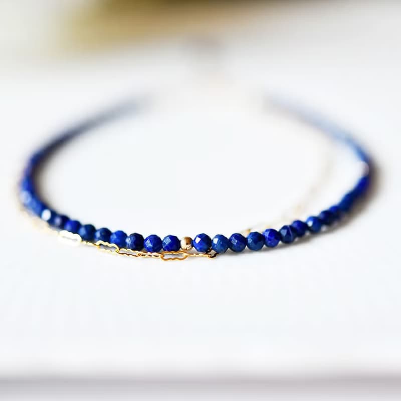幸運と成功運UP、成功へ導く　ラピスラズリとデザインチェーンの2連ブレスレット  12月誕生石