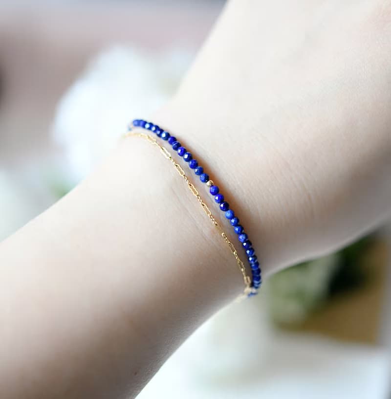 幸運と成功運UP、成功へ導く　ラピスラズリとデザインチェーンの2連ブレスレット  12月誕生石