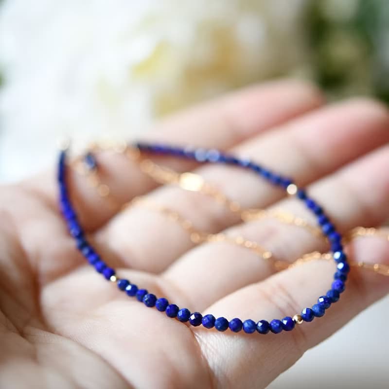 幸運と成功運UP、成功へ導く　ラピスラズリとデザインチェーンの2連ブレスレット  12月誕生石