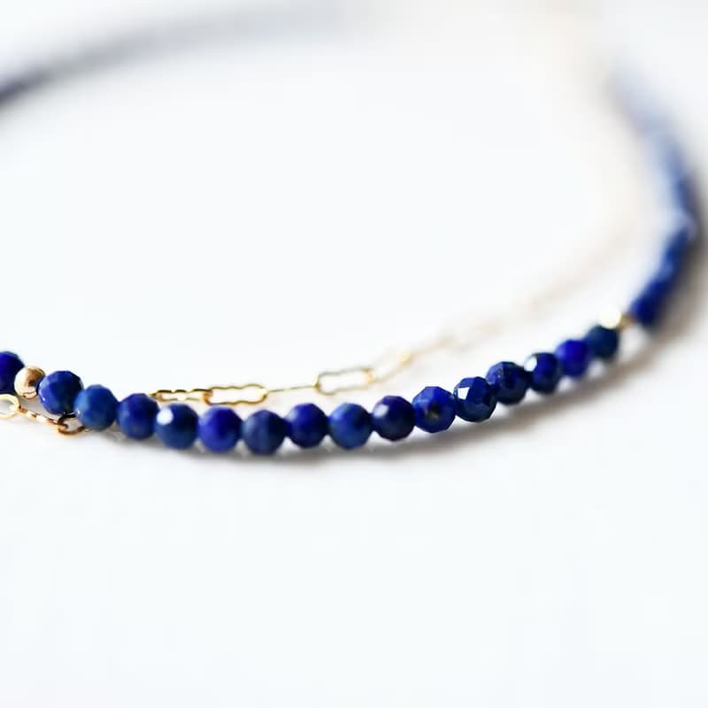 幸運と成功運UP、成功へ導く　ラピスラズリとデザインチェーンの2連ブレスレット  12月誕生石