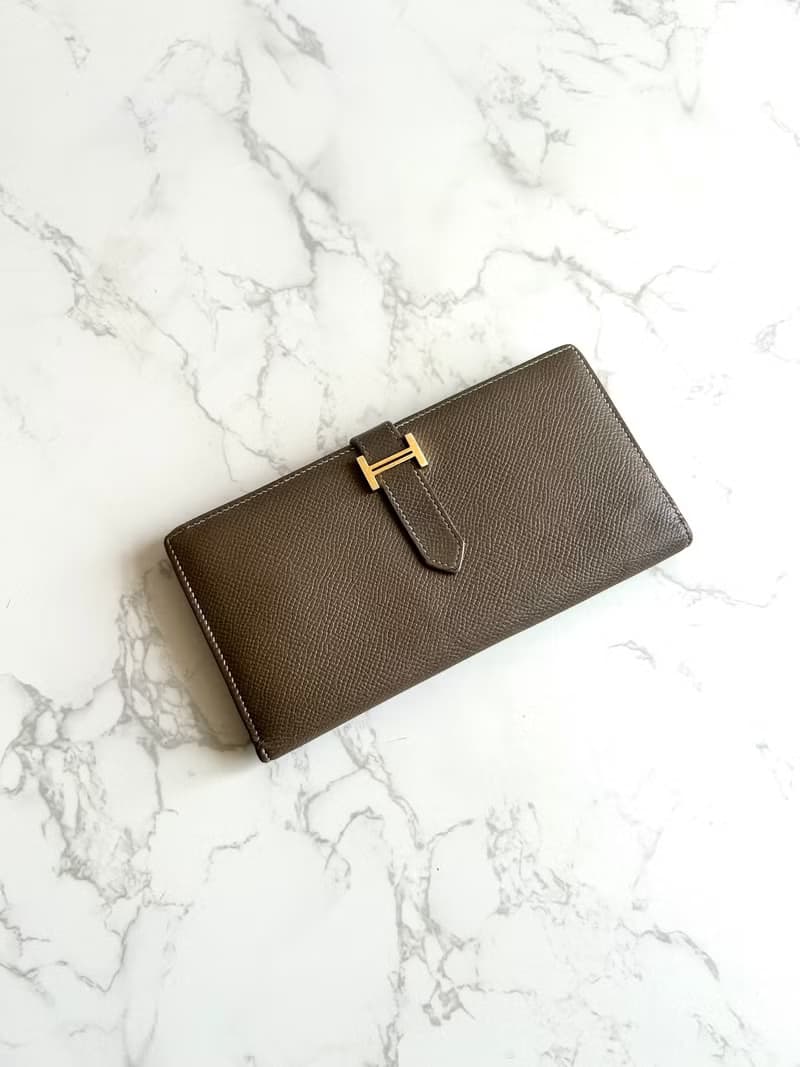 稀有古董包 Hermes棕灰金色 Bearn長夾 錢包 皮夾 中古包 二手包