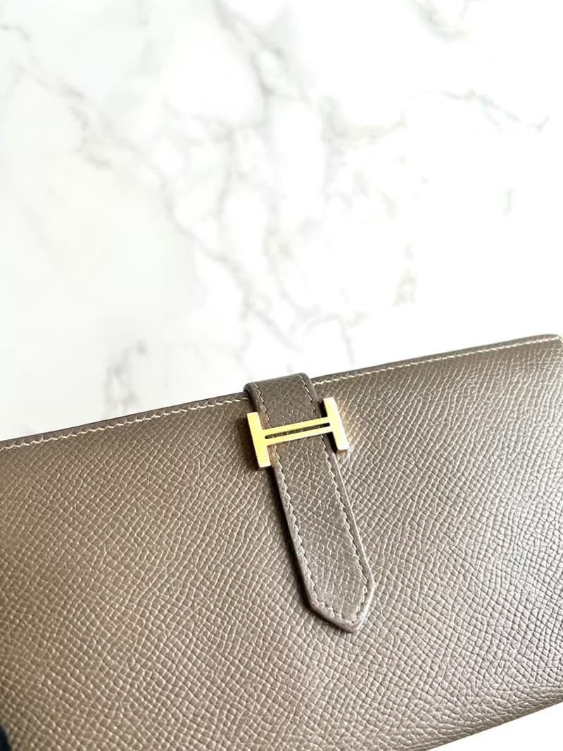 稀有古董包 Hermes棕灰金色 Bearn長夾 錢包 皮夾 中古包 二手包