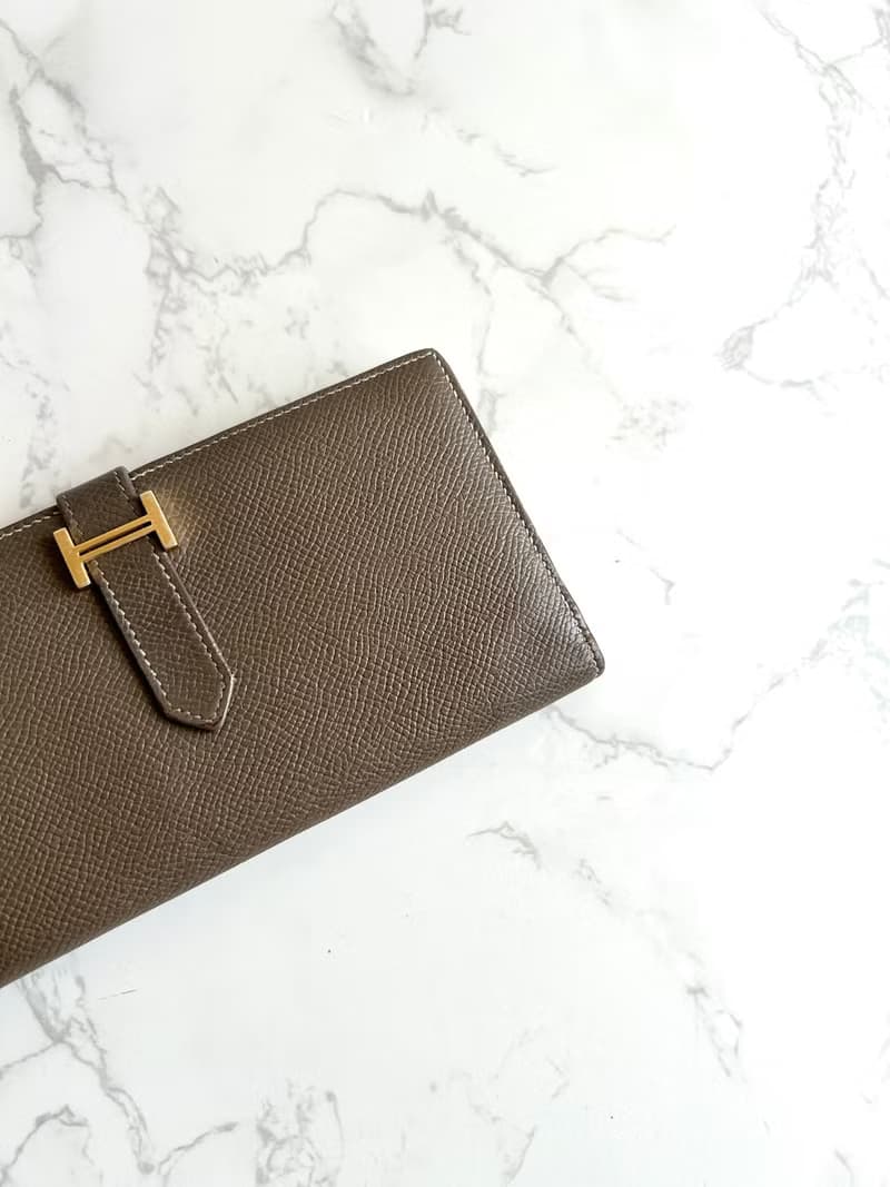 稀有古董包 Hermes棕灰金色 Bearn長夾 錢包 皮夾 中古包 二手包