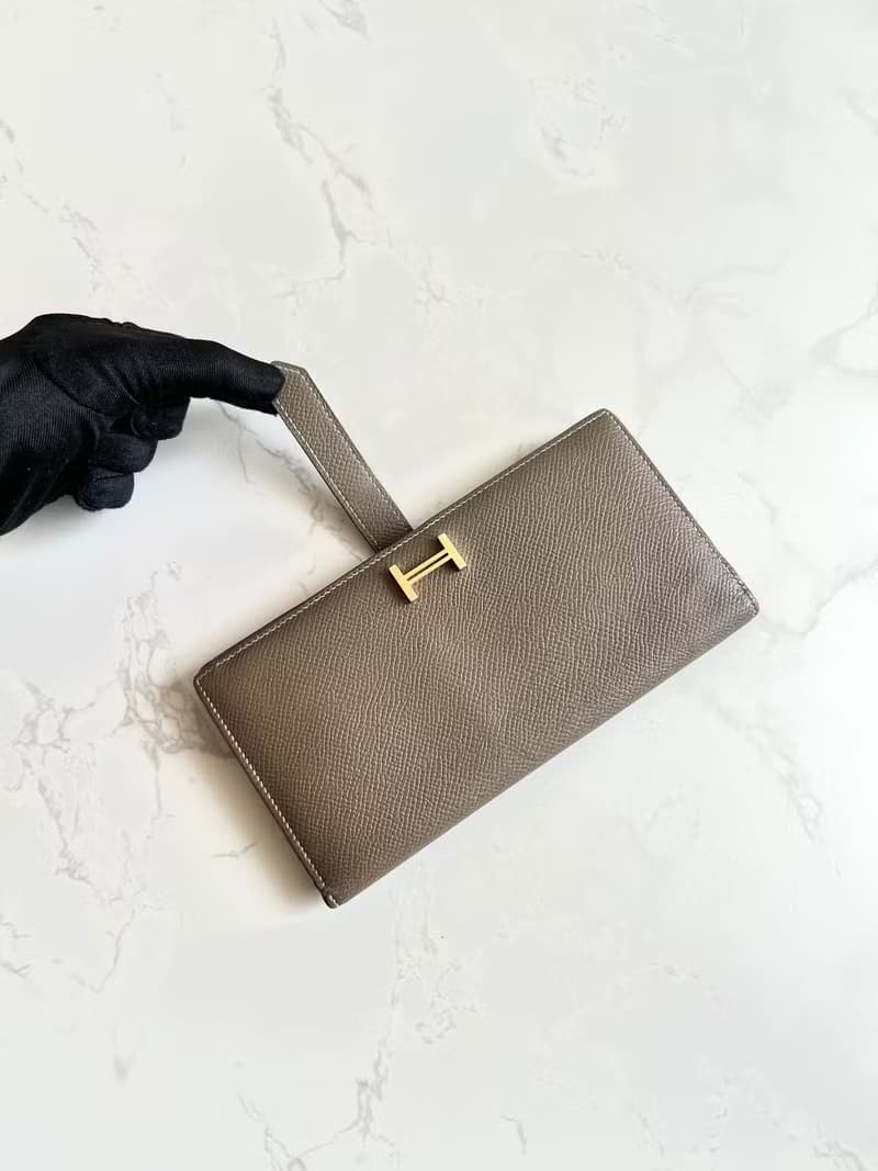 稀有古董包 Hermes棕灰金色 Bearn長夾 錢包 皮夾 中古包 二手包