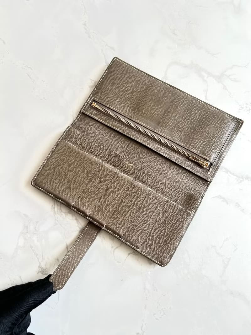 稀有古董包 Hermes棕灰金色 Bearn長夾 錢包 皮夾 中古包 二手包