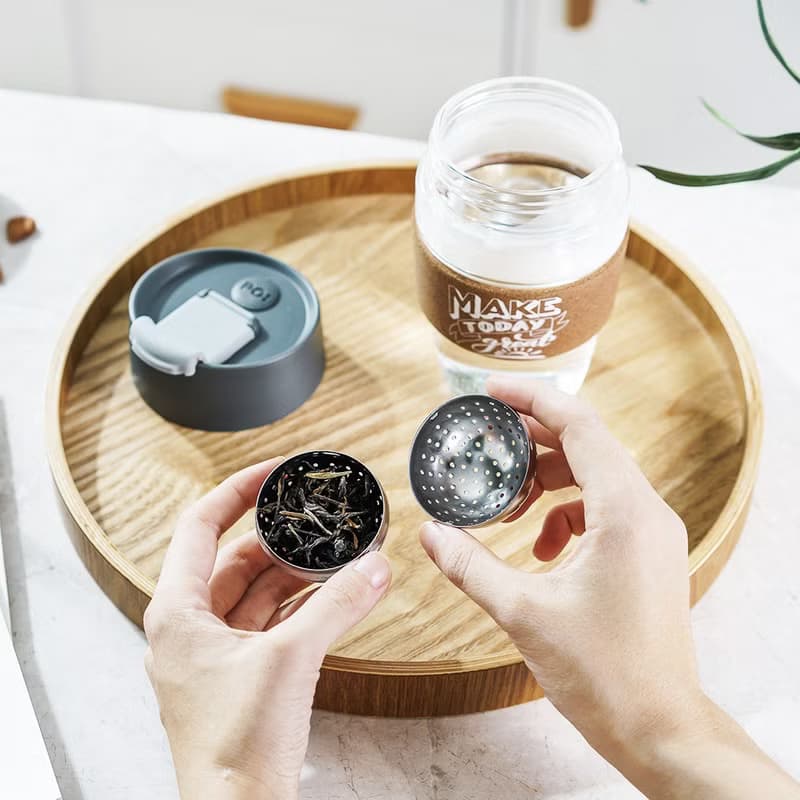【紅點設計獎】新版茶水分離磁吸泡茶魔力杯-濾茶球 水松木杯套