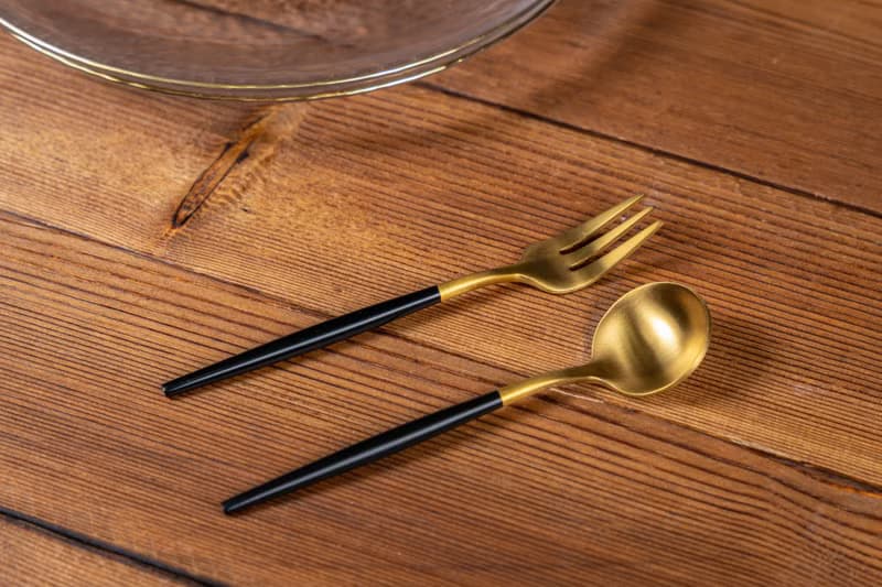 黑金色不鏽鋼甜品小匙小叉(一套2件)