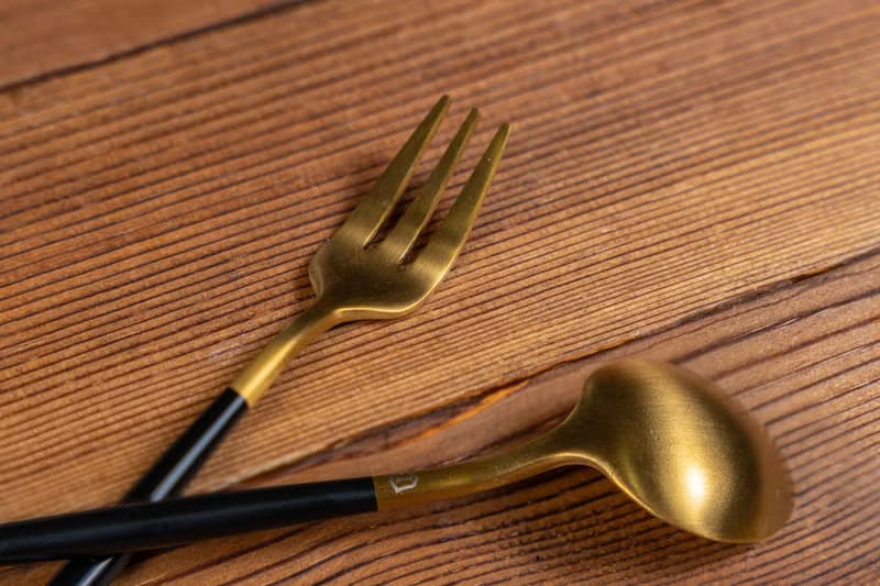 黑金色不鏽鋼甜品小匙小叉(一套2件)