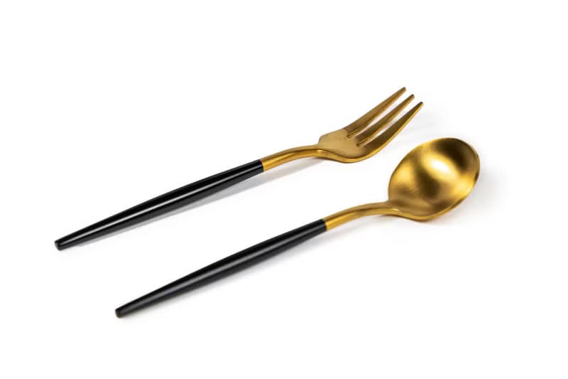 黑金色不鏽鋼甜品小匙小叉(一套2件)