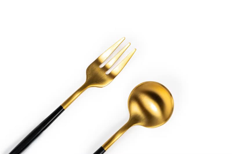 黑金色不鏽鋼甜品小匙小叉(一套2件)