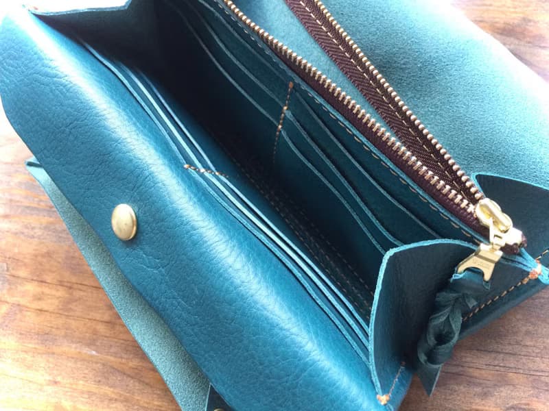【即納品可能】イタリアンレザー＊カード12枚長財布 「series-envelope」ターコイズ