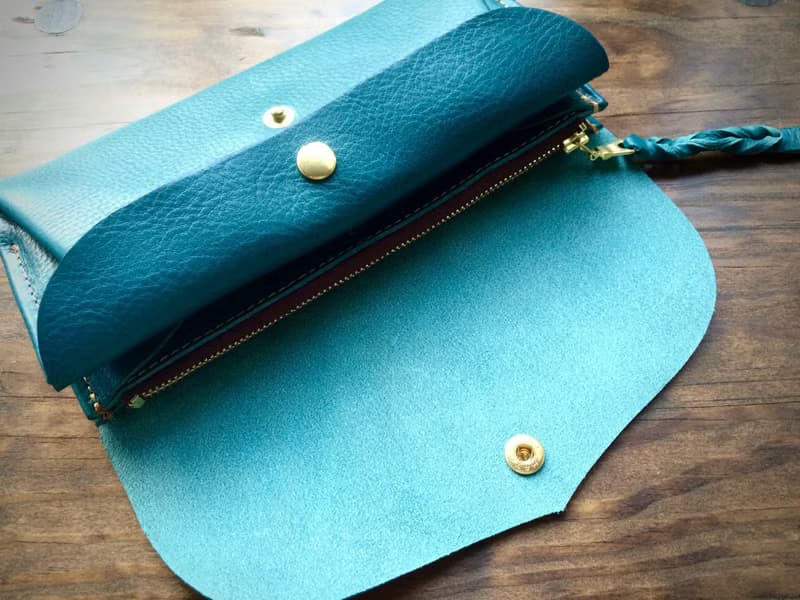 【即納品可能】イタリアンレザー＊カード12枚長財布 「series-envelope」ターコイズ