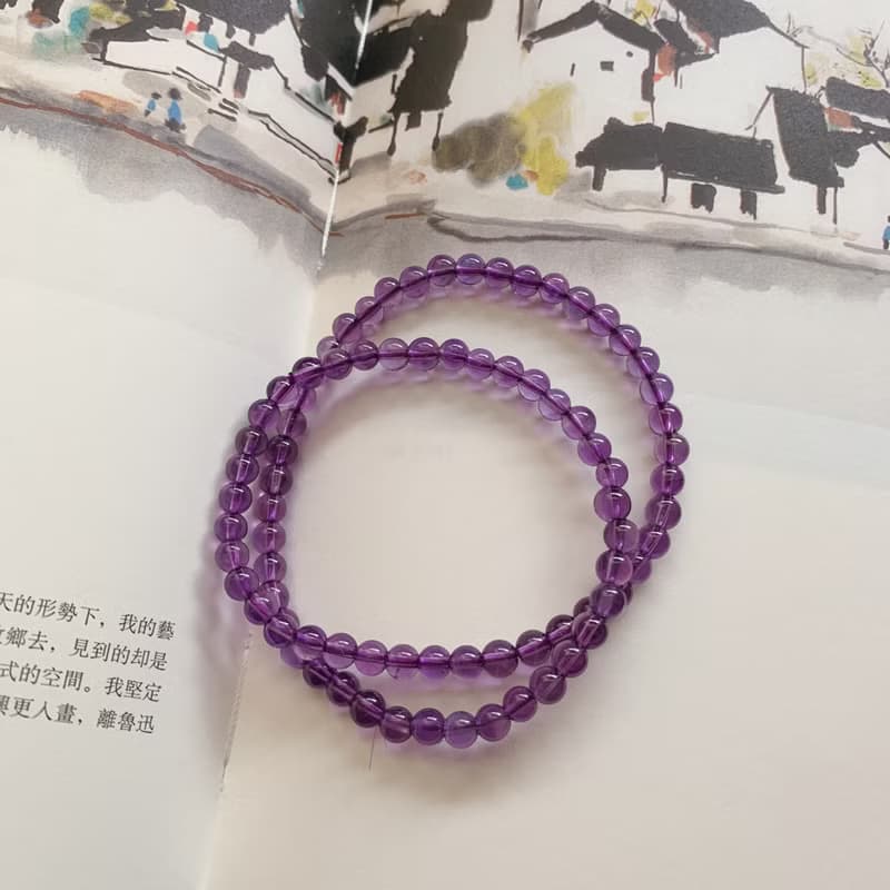 繁星點點。 天然紫水晶3mm手鏈深紫色晶透 能量 雙圈手串飾品學業