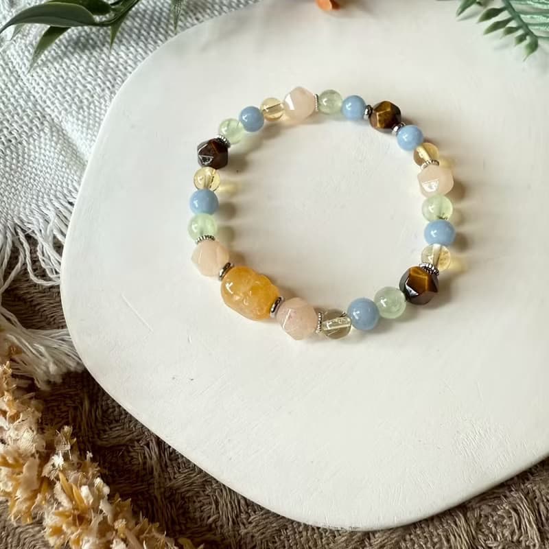 小清新黃兔毛貔貅彈性手鍊