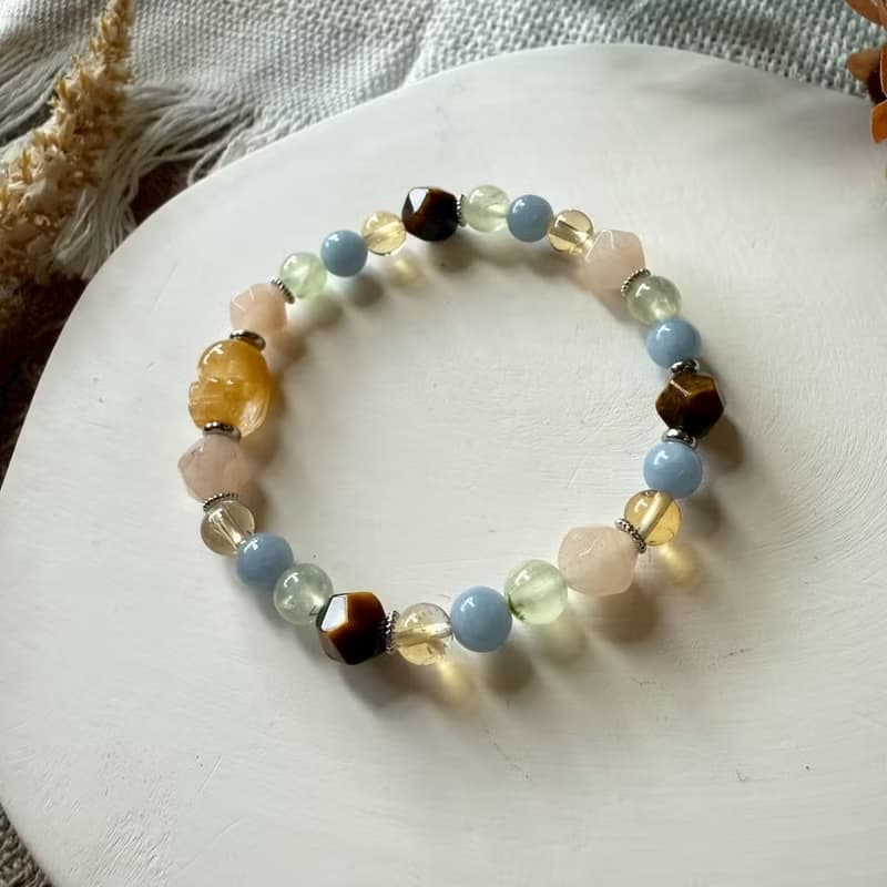 小清新黃兔毛貔貅彈性手鍊