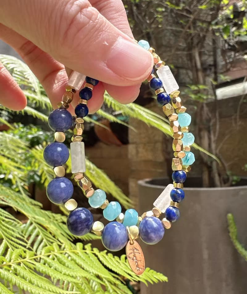 海之寶藏 // 藍玉髓青金石海藍寶雙圈手鍊 黃銅手鍊