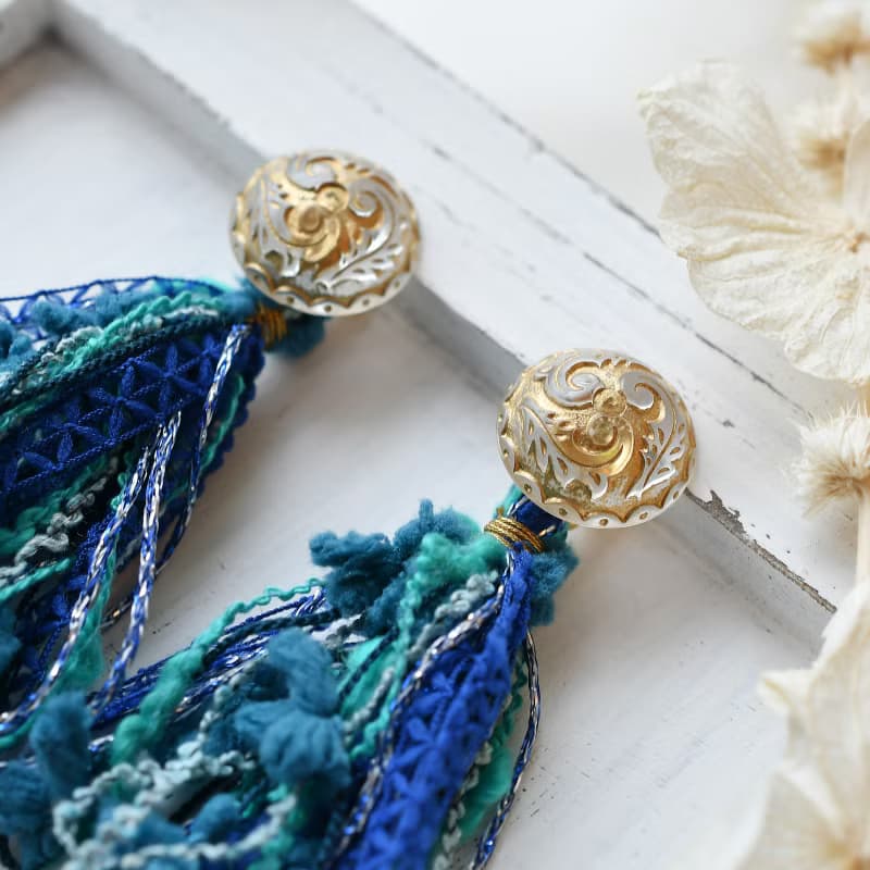 イヤリング/Dome tassel earrings /Hydrangea Blue