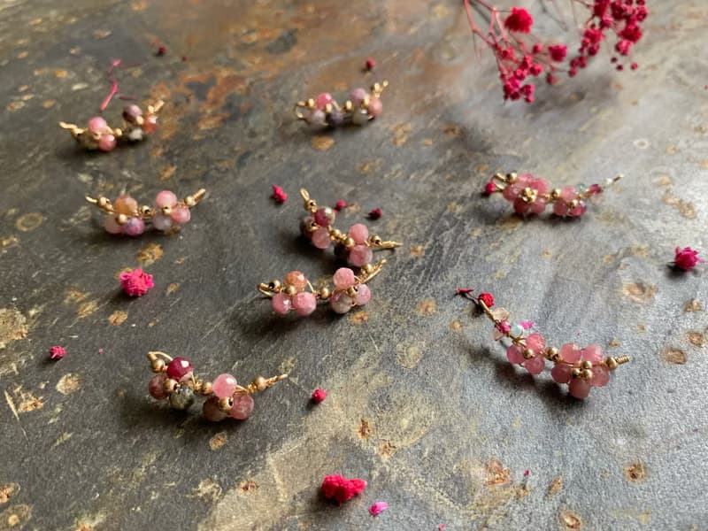 【母親節禮物】櫻花灑下那一刻 天然粉紅碧璽14KGF無痛耳夾-耳針