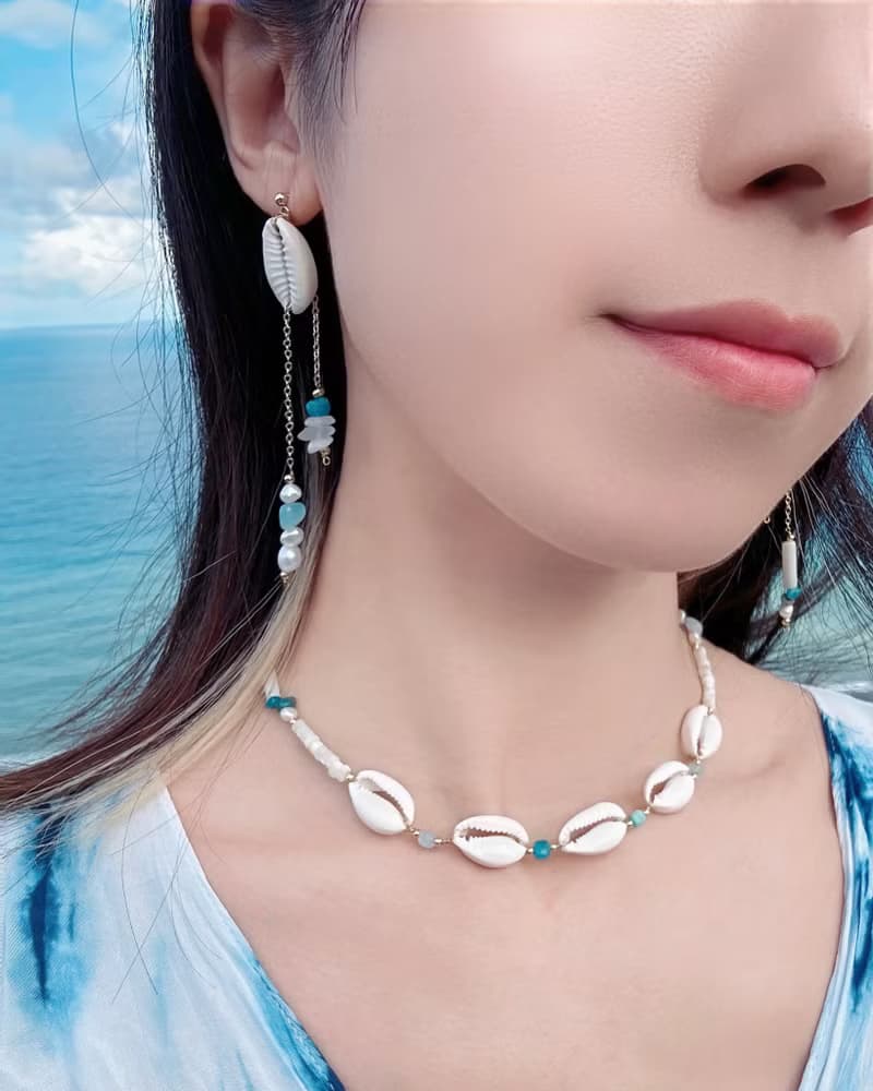 貝殼 珍珠 礦石 垂墜 耳環 k金 海藍寶 鈦鋼 醫療鋼 天然石