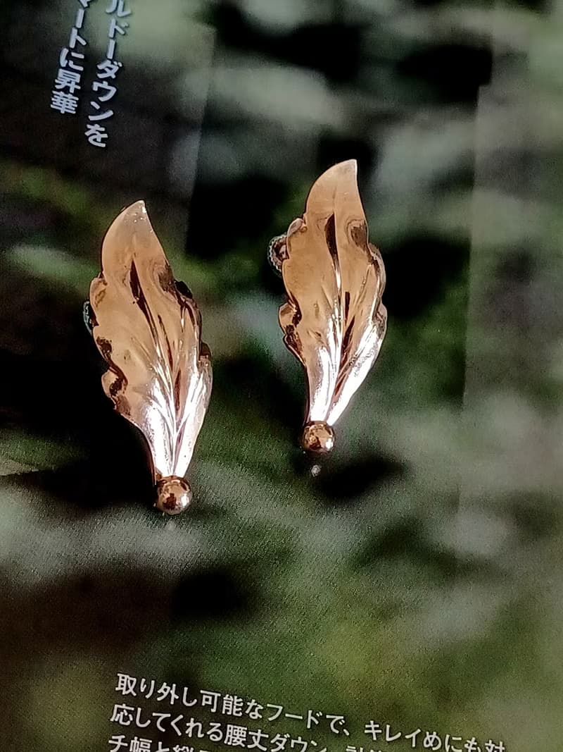 vintage jewelry 古董 krementz 14k鍍金葉狀 夾式耳環