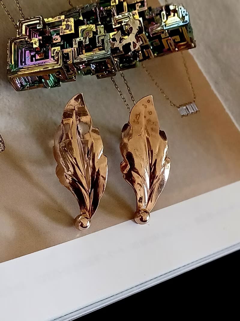 vintage jewelry 古董 krementz 14k鍍金葉狀 夾式耳環