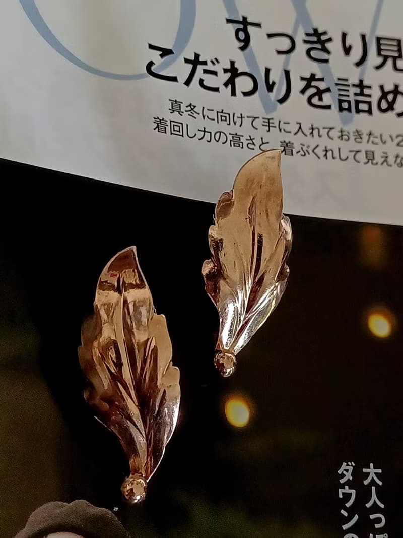 vintage jewelry 古董 krementz 14k鍍金葉狀 夾式耳環