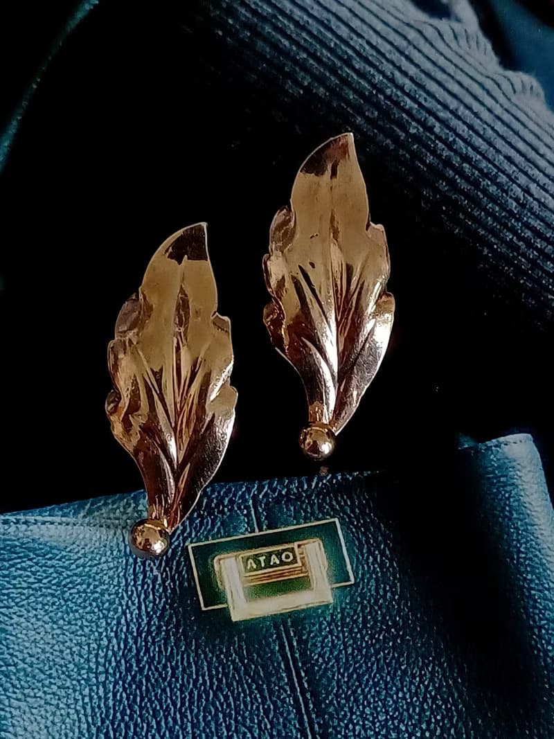 vintage jewelry 古董 krementz 14k鍍金葉狀 夾式耳環