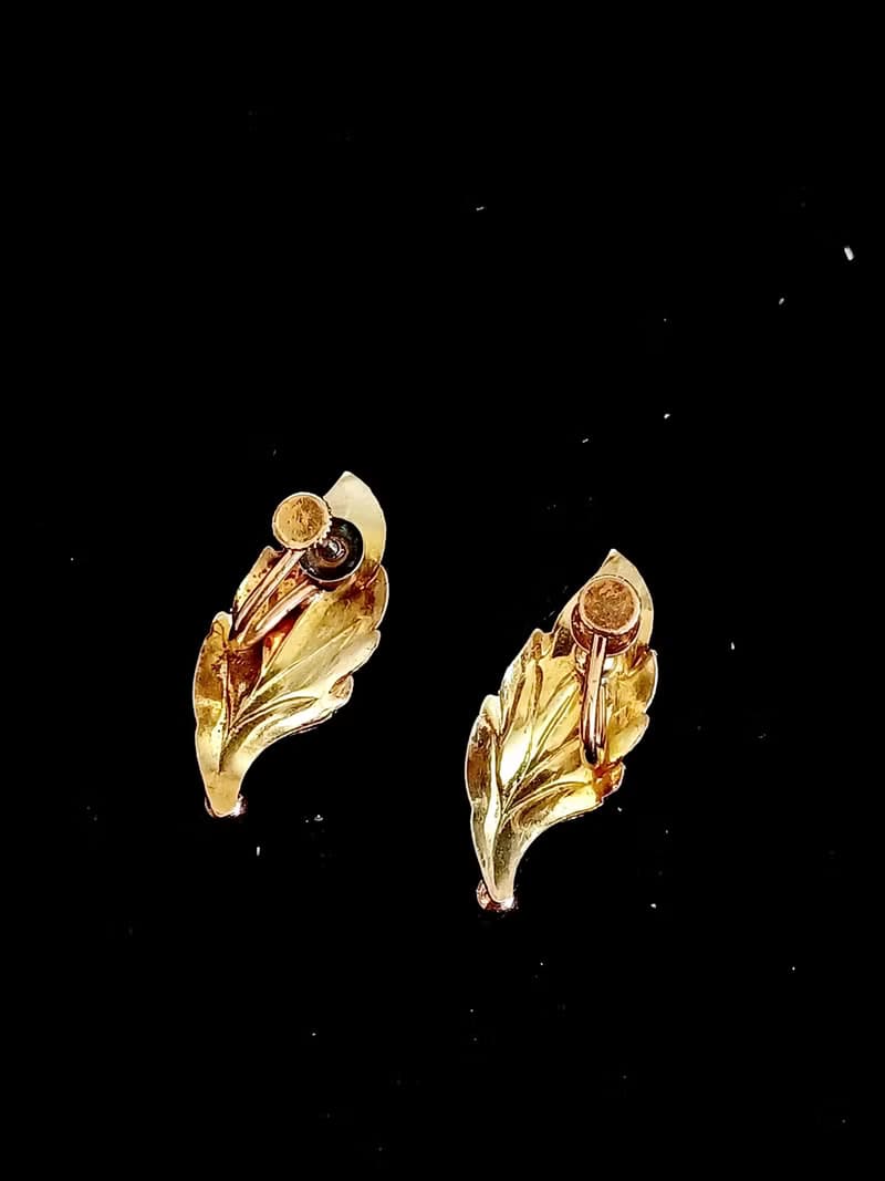 vintage jewelry 古董 krementz 14k鍍金葉狀 夾式耳環