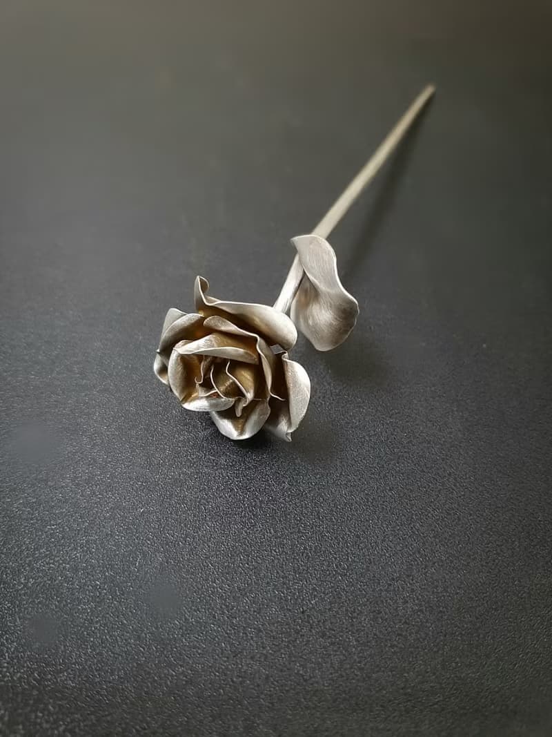 玫瑰花葉/古銀髮簪/情人節禮物