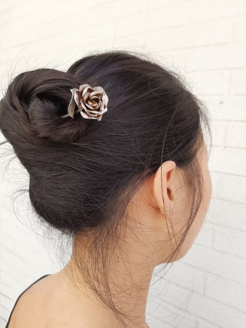 玫瑰花葉/古銀髮簪/情人節禮物