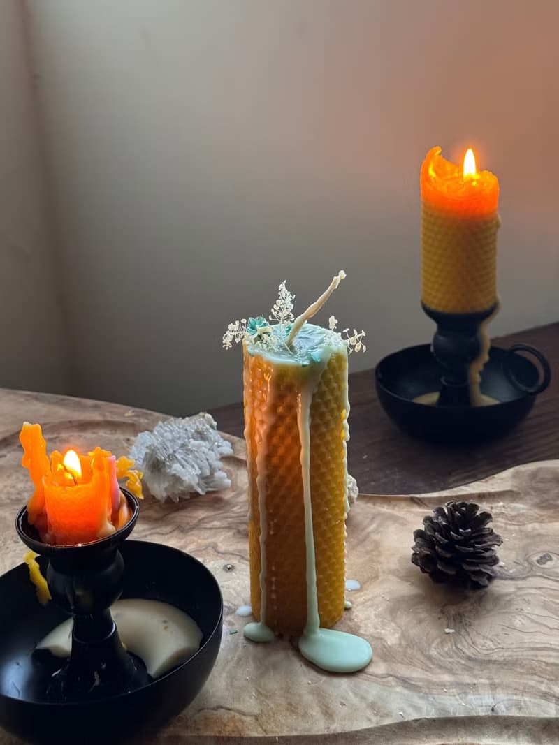 8020 candle 蜂蠟柱狀蠟燭 純精油 水晶 蜂蠟